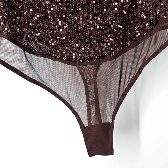 Free People Intimately Hot Cocoa  Brown Sequin Sparks Fly Tank Top Bodysuit - Picture 9 of 16